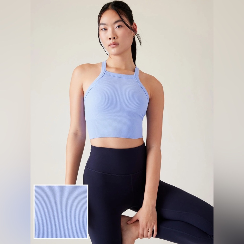 Athleta Aurora Seamless High Neck V-Back Tank in Swallowtail Blue (S)